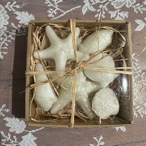 Pottery Barn Mini Candles Set 6 Assorted White Starfish Seashell Coastal Decor